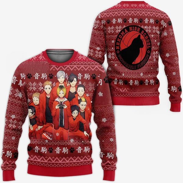 DiveSart - Nekoma High Ugly Christmas Pull et Hoodie Haikyuu Anime de Noël