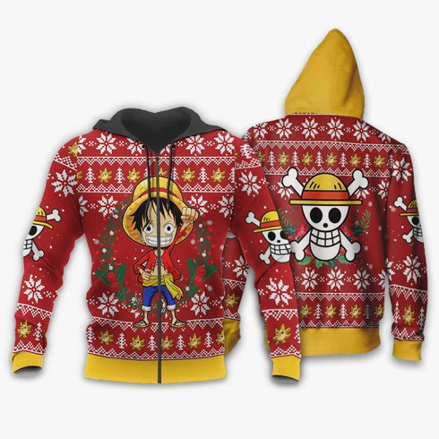 DivesArt - Luffy Ugly Christmas Sweater och Hoodie One Piece Anime Xmas