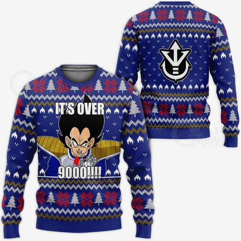 Divesart - Vegeta Ugly Christmas Sweater and Hoodie It's Over 9000 Funny DBZ Xmas Gift