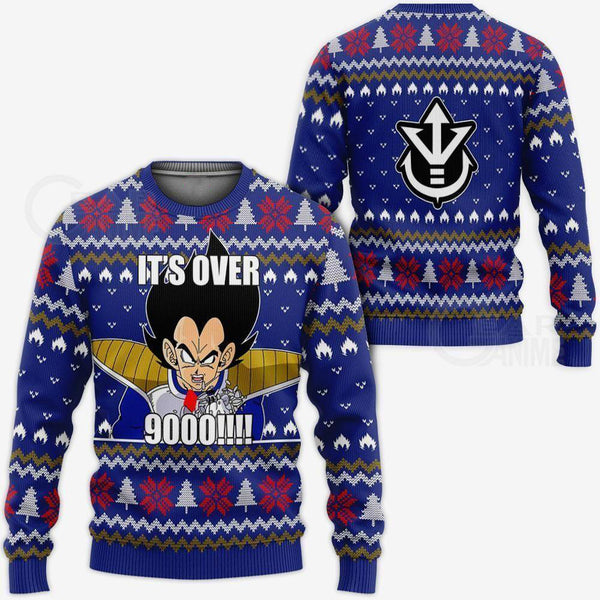 Divesart - Vegeta Ugly Christmas Sweater and Hoodie It's Over 9000 Funny DBZ Xmas Gift