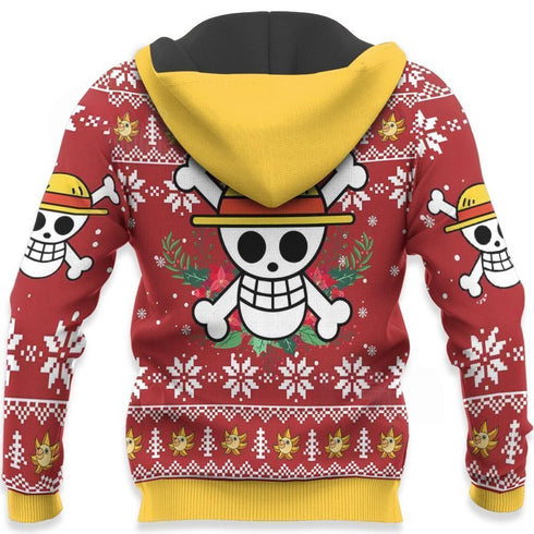 DivesArt - Luffy Ugly Christmas Sweater och Hoodie Rolig Face One Piece Anime Xmas