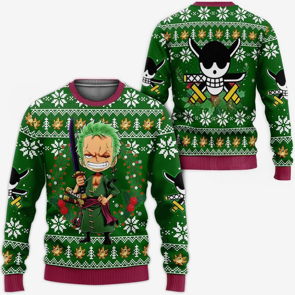 DivesArt - Glad Zoro Ugly Christmas Sweater och Hoodie One Piece Anime Xmas
