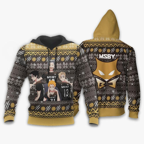 Divesart - MSBY Black Jackals Ugly Christmas Sweater and Hoodie Haikyuu Anime Xmas Gift
