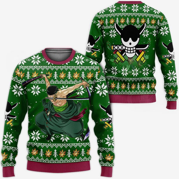 Divesart - Zoro Ugly Christmas maglione e felpa con cappuccio One Piece Anime Xmas