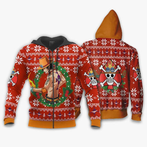 DivesArt - Portgas Ace Ugly Christmas Sweater och Hoodie One Piece Anime Xmas