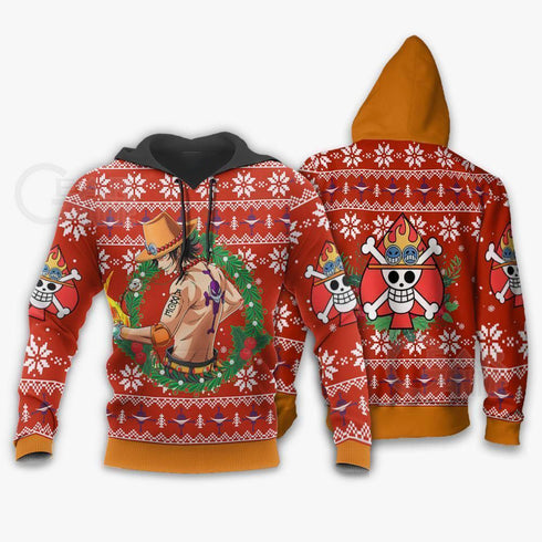 DivesArt - Portgas Ace Ugly Christmas Sweater och Hoodie One Piece Anime Xmas