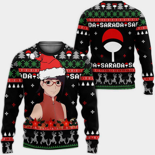 Divesart - Sarada Uchiha Brutto Natale maglione e felpa con cappuccio Custom Boruto Anime Xmas Gifts