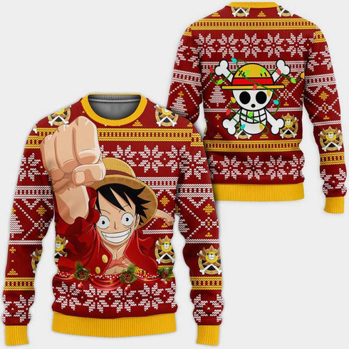 DivesArt - Monkey Luffy Ugly Christmas Sweater och Hoodie Custom One Piece Anime Xmas Presenter