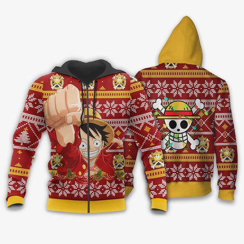 DivesArt - Monkey Luffy Ugly Christmas Sweater och Hoodie Custom One Piece Anime Xmas Presenter