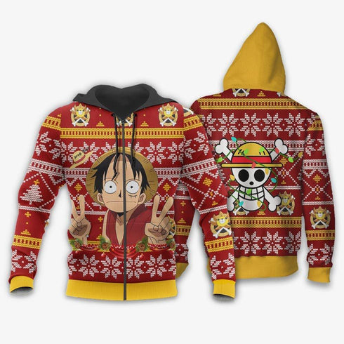 DivesArt - Rolig Luffy Ugly Christmas Sweater och Hoodie Custom One Piece Anime Xmas Presenter