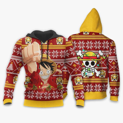 DivesArt - Monkey Luffy Ugly Christmas Sweater och Hoodie Custom One Piece Anime Xmas Presenter