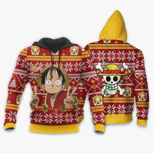 DivesArt - Rolig Luffy Ugly Christmas Sweater och Hoodie Custom One Piece Anime Xmas Presenter