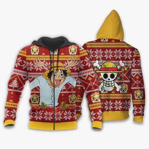 DivesArt - Reindeer Luffy Ugly Christmas Sweater och Hoodie Custom One Piece Anime Xmas Presenter