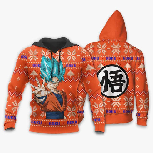Divesart - Goku Blue Ugly -joulupusero ja -huppari mukautettuja anime Dragon Ball -joululahjoja