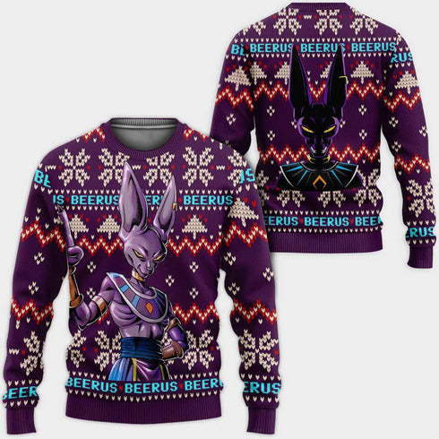 Divesart - Beerus Brutto Natale maglione e felpa con cappuccio Regali di Natale personalizzati Anime Dragon Ball