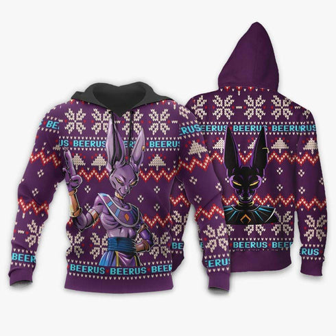 Divesart - Beerus Brutto Natale maglione e felpa con cappuccio Regali di Natale personalizzati Anime Dragon Ball