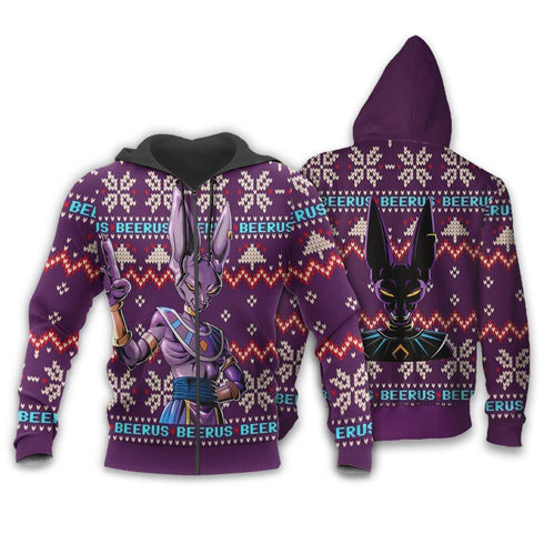 Divesart - Beerus Brutto Natale maglione e felpa con cappuccio Regali di Natale personalizzati Anime Dragon Ball