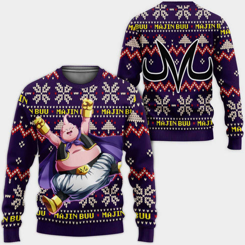 Divesart - Majin Buu Fat Ugly Christmas Sweater and Hoodie Custom Anime DB Xmas Gifts