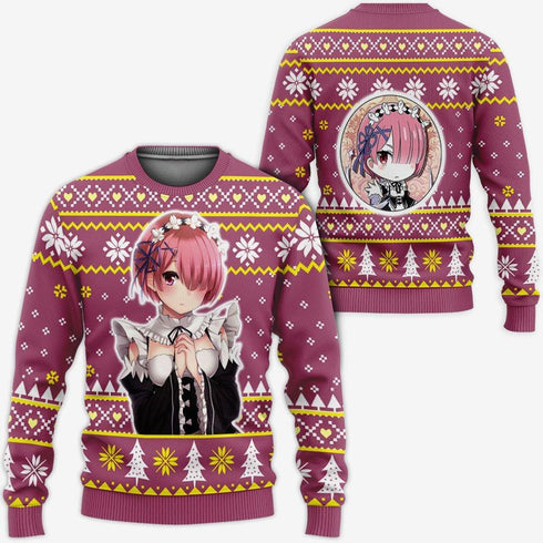 Divesart - Re Zero Ram Brutto maglione di Natale e felpa con cappuccio Regali di Natale personalizzati per anime