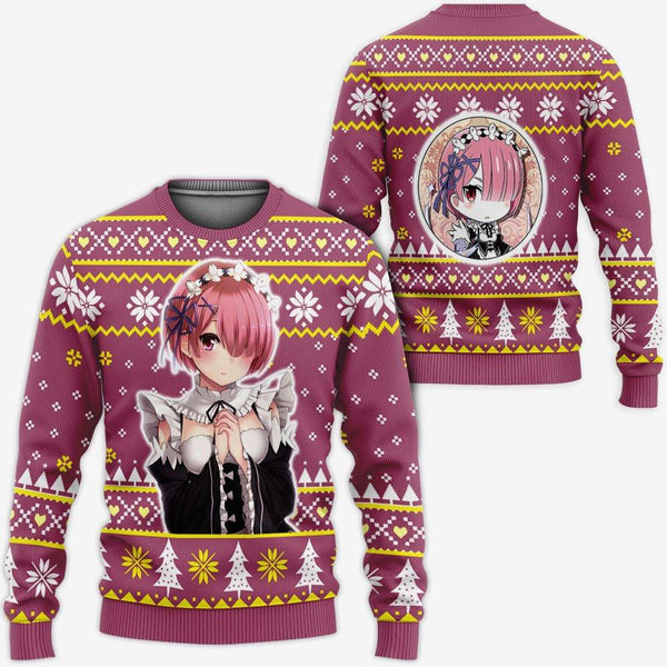 Divesart - Re Zero Ram Brutto maglione di Natale e felpa con cappuccio Regali di Natale personalizzati per anime