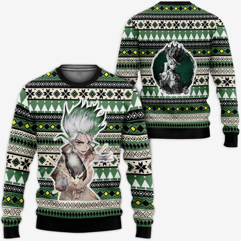 DivesArt - Senku Ishigami Ugly Jultröja och Hoodie Custom Anime Dr Stone Xmas Presenter