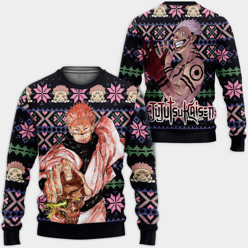 Divesart - Ryomen Sukuna Weihnachtspullover und Hoodie Custom Anime Jujutsu Kaisen Weihnachtsgeschenke