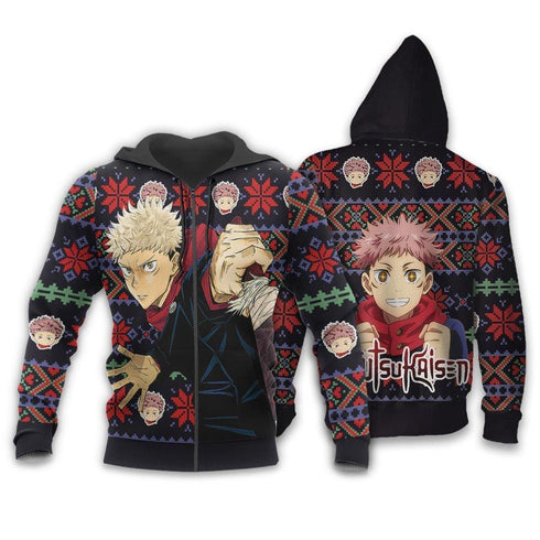 Divesart - Yuji Itadori Weihnachtspullover und Hoodie Custom Anime Jujutsu Kaisen Weihnachtsgeschenke