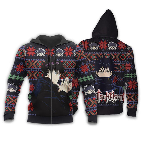 Divesart - Megumi Fusiguro Weihnachtspullover und Hoodie Custom Anime Jujutsu Kaisen Weihnachtsgeschenke