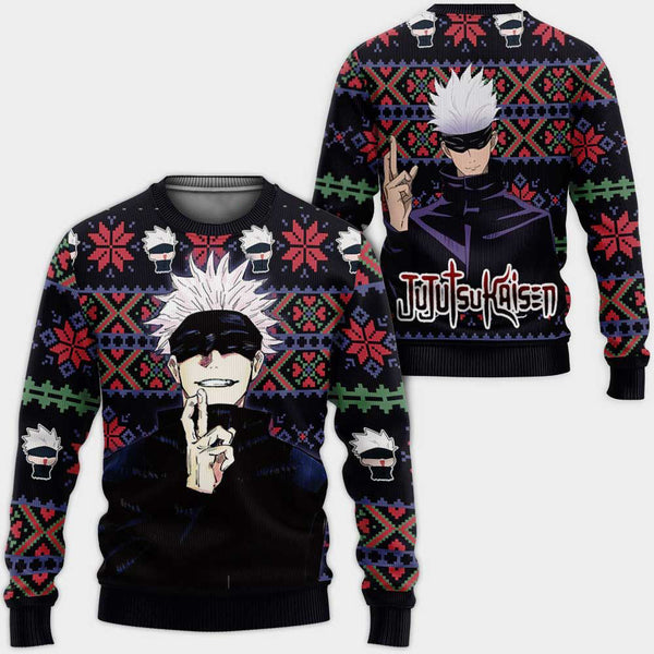 Divesart - Satoru Gojo Ugly Christmas villapaita ja huppari Custom Anime Jujutsu Kaisen joululahjat