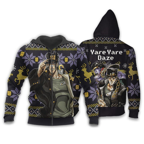 Divesart - Jotaro Kujo Brutto Natale maglione e felpa con cappuccio Yare Yare Daze Regali di Natale Anime personalizzati di JoJo