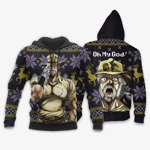 Diivesart - Joseph Joestar brutto Natale maglione e felpa con cappuccio Bizarre Adventure Xmas Gifts Anime Jojo personalizzato