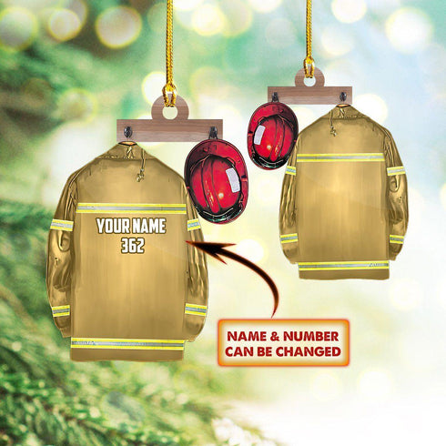 giftngon - Personalized Firefighter Christmas Ornament | Custom Shaped Ornament | Custom Name & Number New V1