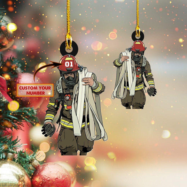 giftngon - Personalized Firefighter Christmas Ornament | Custom Shaped Ornament | Custom Number New V2