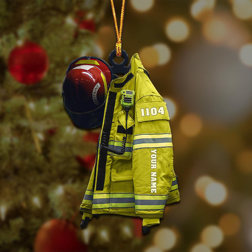 giftngon - Personalized Yellow Firefighter CAPITAINE Ornament, Custom Name & Number