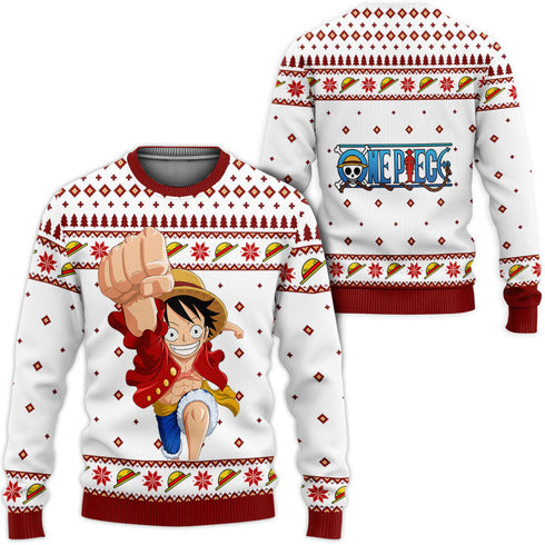 Divesart - Divertido suéter y sudadera navideños feos de Luffy, regalos de Navidad personalizados de una pieza de anime