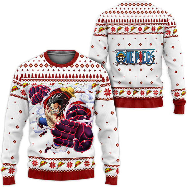 DiveSart - Pull de Noël laid Luffy drôle et sweat à capuche personnalisé One Piece Anime Gifts de Noël