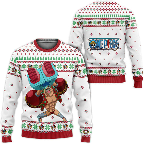 Divesart - Divertente maglione di Natale brutto Rufy e felpa con cappuccio personalizzato One Piece Anime Xmas Gifts