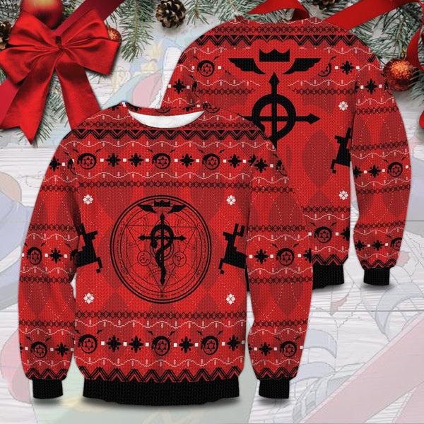 DiveSart - Pull de laine unisexe de Noël à l'alchimiste Fullmetal - Pull de Noël laid
