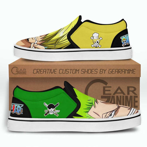Sanji and Zoro Slip On Sneakers Custom Anime OP Shoes