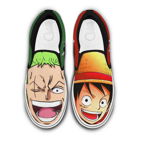 Ruffy und Zoro schieben sich auf Sneakers Custom Op Anime Schuhe