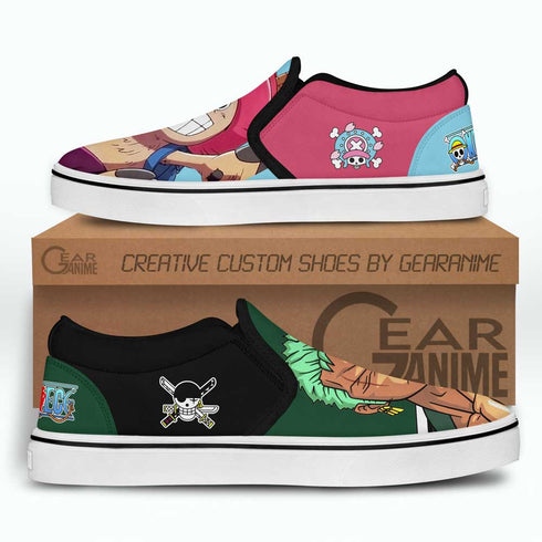 Chopper and Zoro Slip On Sneakers Custom Anime OP Shoes