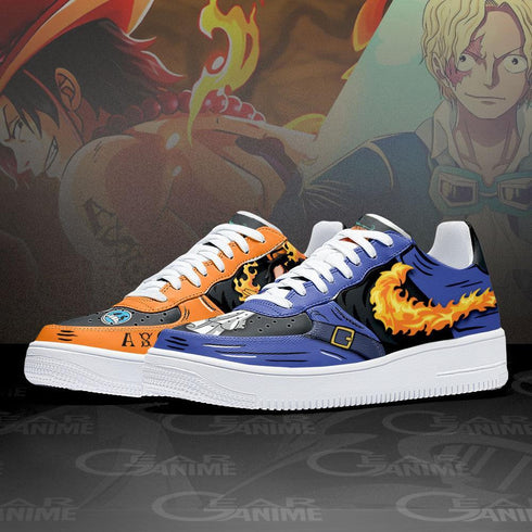 Portgas Ace and Sabo Air Sneakers Custom Mera Mera OP Anime Shoes