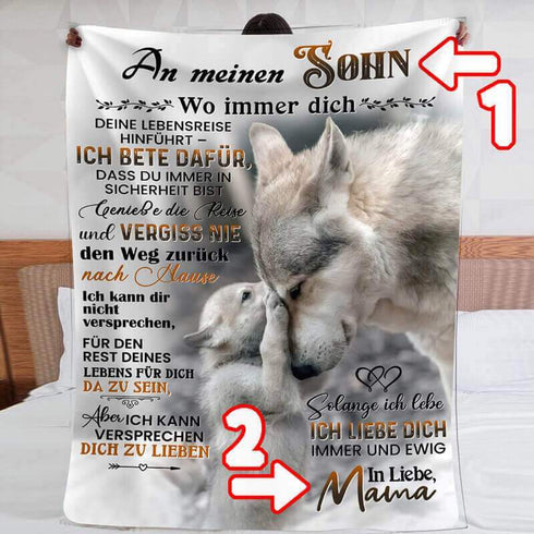 Divesart - Decke von Mutter zu Sohn - "Flauschiger kleiner Wolf"