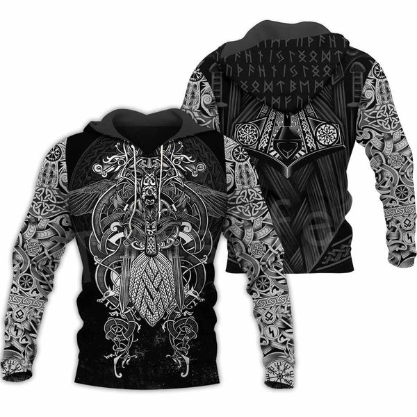 Odin Wolf Vikings Warriors Tattoo - Hoodie - HOOD01DUC061121