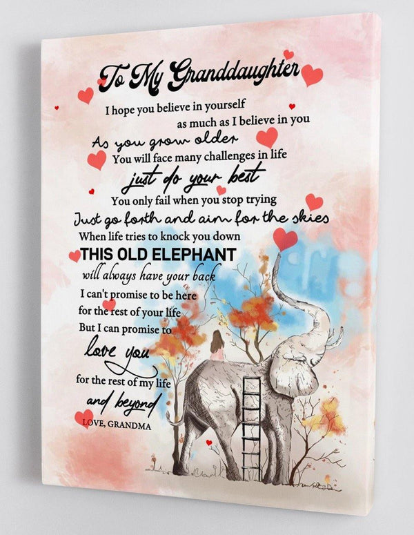 To My Granddaughter - From Grandma - Elephant Framed Canvas Gift GMD026 - DivesArt LLC